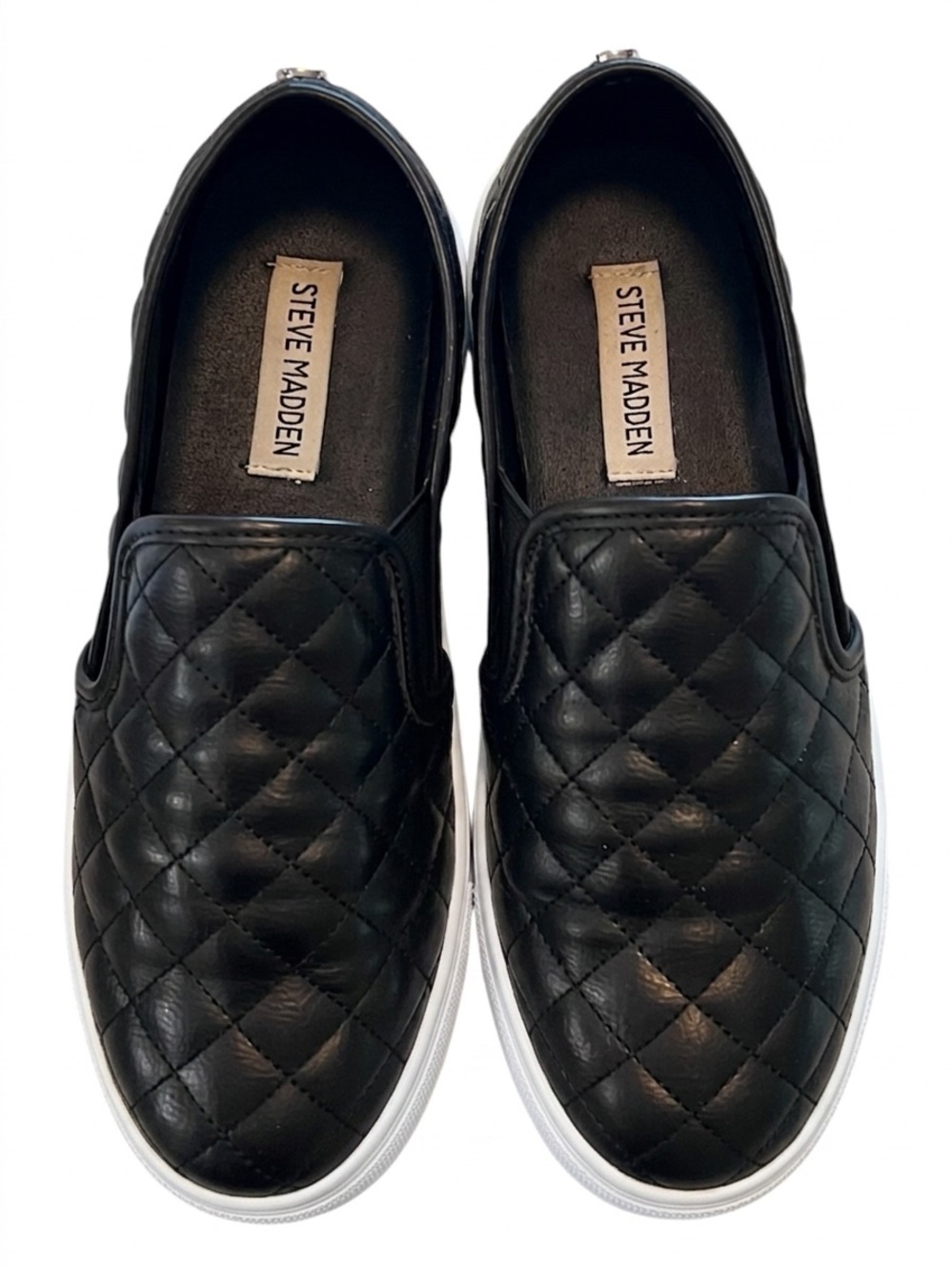 Steve Madden Black Quilted Slip-On Flats with White Sole